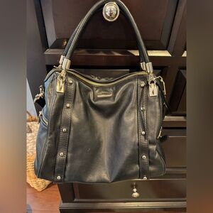 Rebecca Minkoff Cupid Satchel black leather Gold Accents soft excellent cond